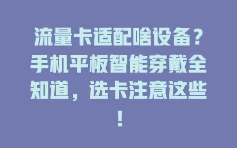 流量卡适配啥设备？手机平板智能穿戴全知道，选卡注意这些！
