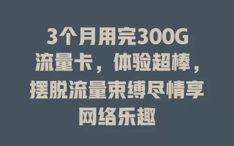 3个月用完300G流量卡，体验超棒，摆脱流量束缚尽情享网络乐趣
