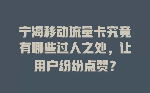 宁海移动流量卡究竟有哪些过人之处，让用户纷纷点赞？