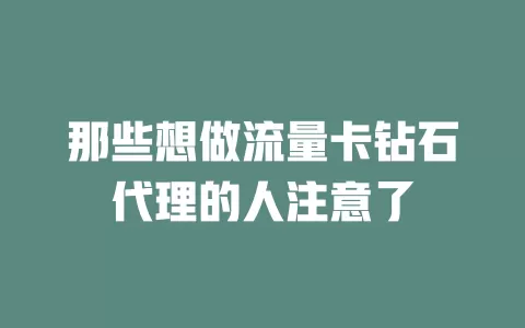 那些想做流量卡钻石代理的人注意了