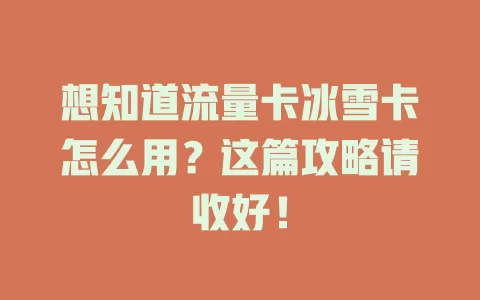 想知道流量卡冰雪卡怎么用？这篇攻略请收好！