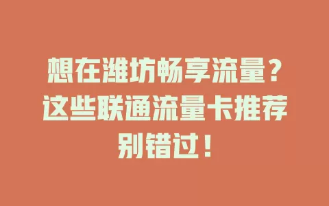 想在潍坊畅享流量？这些联通流量卡推荐别错过！