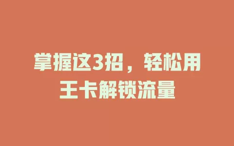 掌握这3招，轻松用王卡解锁流量