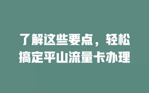 了解这些要点，轻松搞定平山流量卡办理