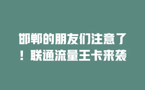 邯郸的朋友们注意了！联通流量王卡来袭
