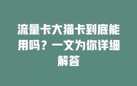 流量卡大猫卡到底能用吗？一文为你详细解答