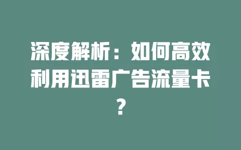 深度解析：如何高效利用迅雷广告流量卡？