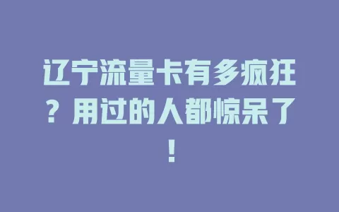辽宁流量卡有多疯狂？用过的人都惊呆了！