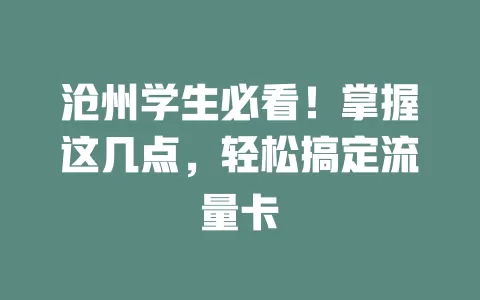 沧州学生必看！掌握这几点，轻松搞定流量卡