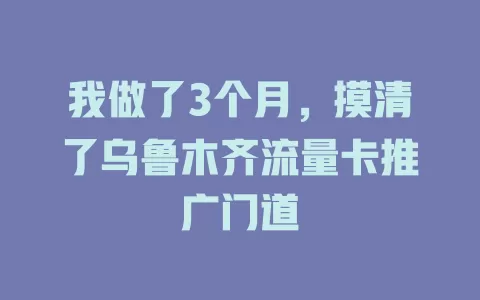 我做了3个月，摸清了乌鲁木齐流量卡推广门道