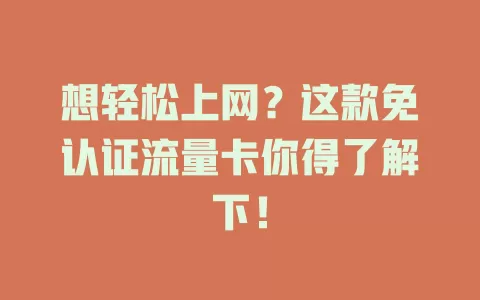 想轻松上网？这款免认证流量卡你得了解下！