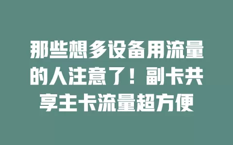 那些想多设备用流量的人注意了！副卡共享主卡流量超方便