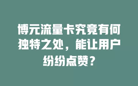 博元流量卡究竟有何独特之处，能让用户纷纷点赞？