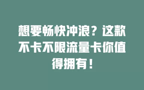 想要畅快冲浪？这款不卡不限流量卡你值得拥有！