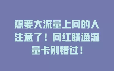 想要大流量上网的人注意了！网红联通流量卡别错过！