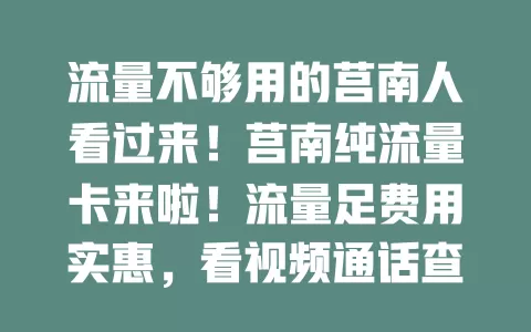 流量不够用的莒南人看过来！莒南纯流量卡来啦！流量足费用实惠，看视频通话查资料超方便，快了解开启精彩网络体验！
