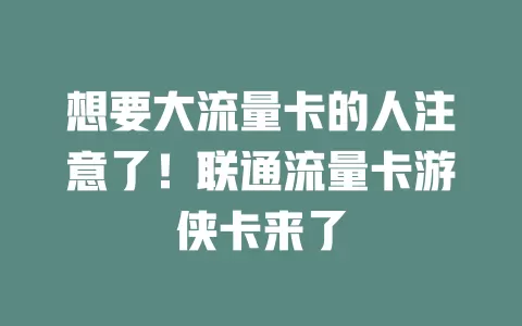 想要大流量卡的人注意了！联通流量卡游侠卡来了