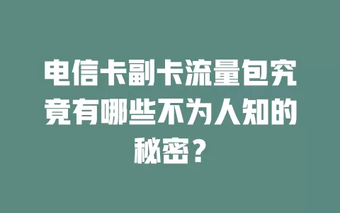 电信卡副卡流量包究竟有哪些不为人知的秘密？