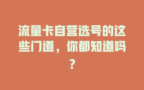 流量卡自营选号的这些门道，你都知道吗？