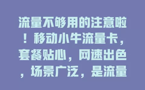 流量不够用的注意啦！移动小牛流量卡，套餐贴心，网速出色，场景广泛，是流量需求者的好选择