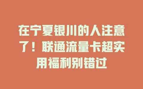 在宁夏银川的人注意了！联通流量卡超实用福利别错过