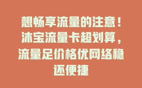 想畅享流量的注意！沐宝流量卡超划算，流量足价格优网络稳还便捷