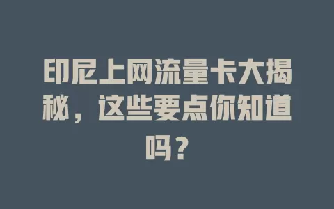 印尼上网流量卡大揭秘，这些要点你知道吗？