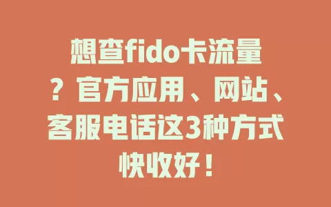 想查fido卡流量？官方应用、网站、客服电话这3种方式快收好！