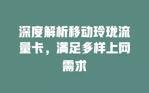 深度解析移动玲珑流量卡，满足多样上网需求