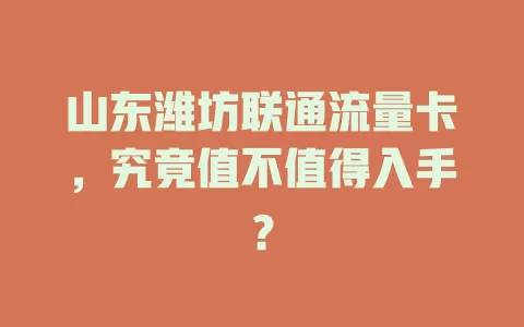 山东潍坊联通流量卡，究竟值不值得入手？