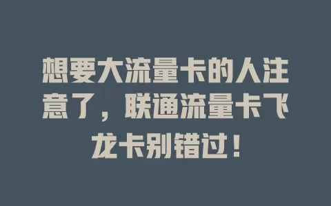 想要大流量卡的人注意了，联通流量卡飞龙卡别错过！