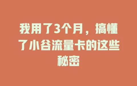 我用了3个月，搞懂了小谷流量卡的这些秘密