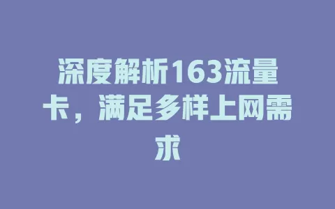 深度解析163流量卡，满足多样上网需求