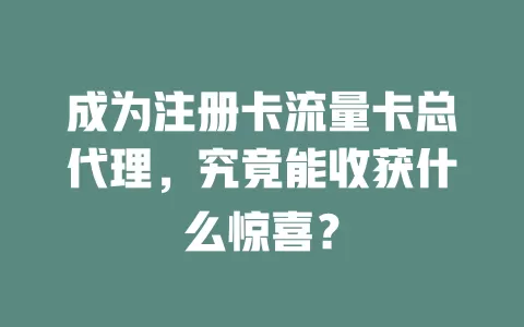 成为注册卡流量卡总代理，究竟能收获什么惊喜？
