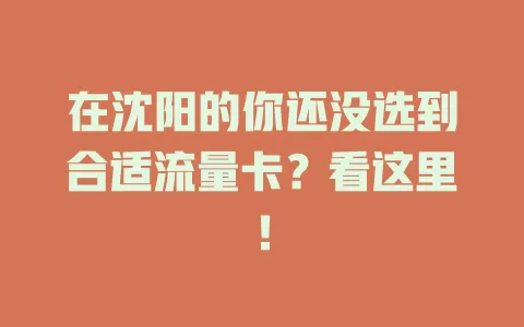 在沈阳的你还没选到合适流量卡？看这里！
