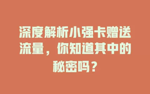 深度解析小强卡赠送流量，你知道其中的秘密吗？