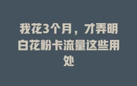 我花3个月，才弄明白花粉卡流量这些用处