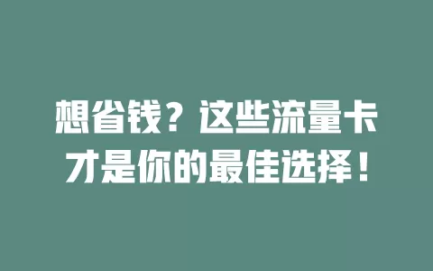 想省钱？这些流量卡才是你的最佳选择！