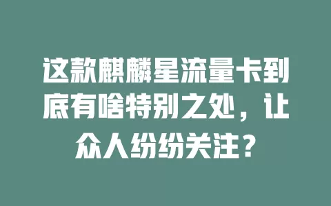 这款麒麟星流量卡到底有啥特别之处，让众人纷纷关注？