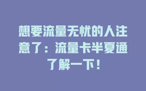 想要流量无忧的人注意了：流量卡半夏通了解一下！