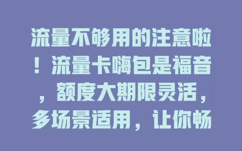 流量不够用的注意啦！流量卡嗨包是福音，额度大期限灵活，多场景适用，让你畅享自由上网