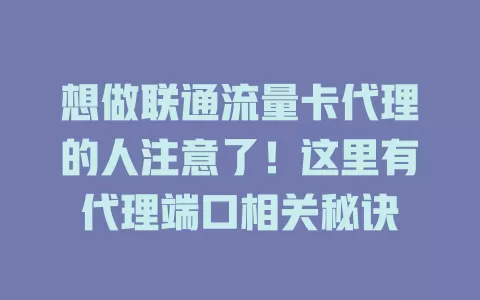想做联通流量卡代理的人注意了！这里有代理端口相关秘诀