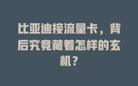 比亚迪接流量卡，背后究竟藏着怎样的玄机？