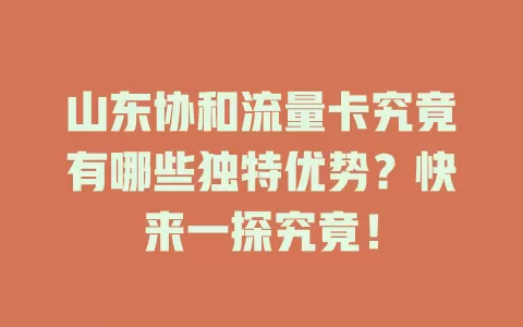 山东协和流量卡究竟有哪些独特优势？快来一探究竟！