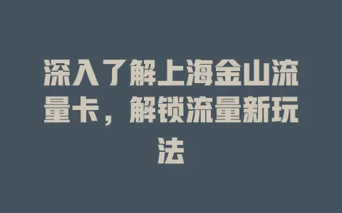 深入了解上海金山流量卡，解锁流量新玩法