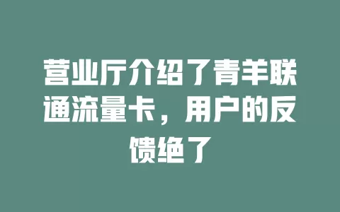 营业厅介绍了青羊联通流量卡，用户的反馈绝了