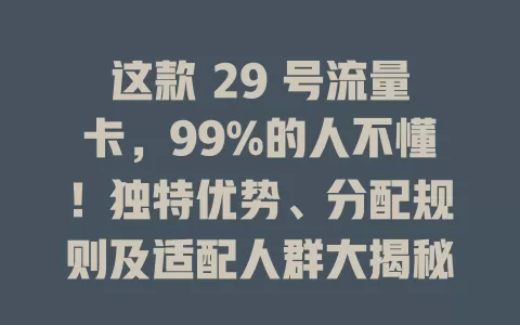 这款 29 号流量卡，99%的人不懂！独特优势、分配规则及适配人群大揭秘