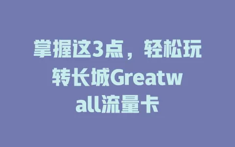 掌握这3点，轻松玩转长城Greatwall流量卡