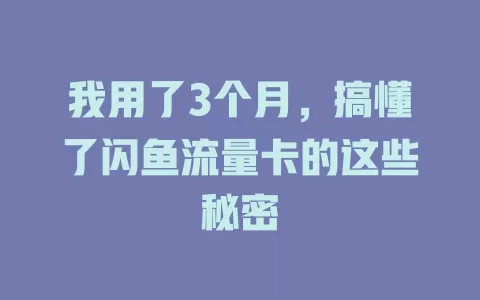我用了3个月，搞懂了闪鱼流量卡的这些秘密