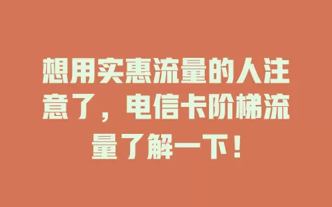 想用实惠流量的人注意了，电信卡阶梯流量了解一下！